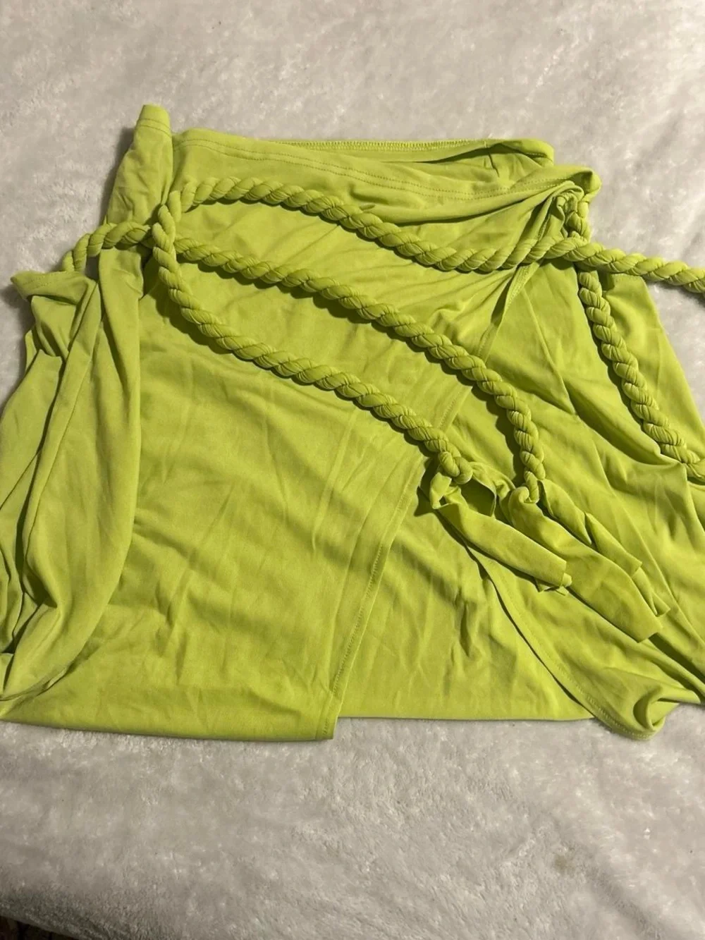 Micas NWT Neon Lime Green High-Slit Maxi Wrap Skirt with Braided Rope Ties Large